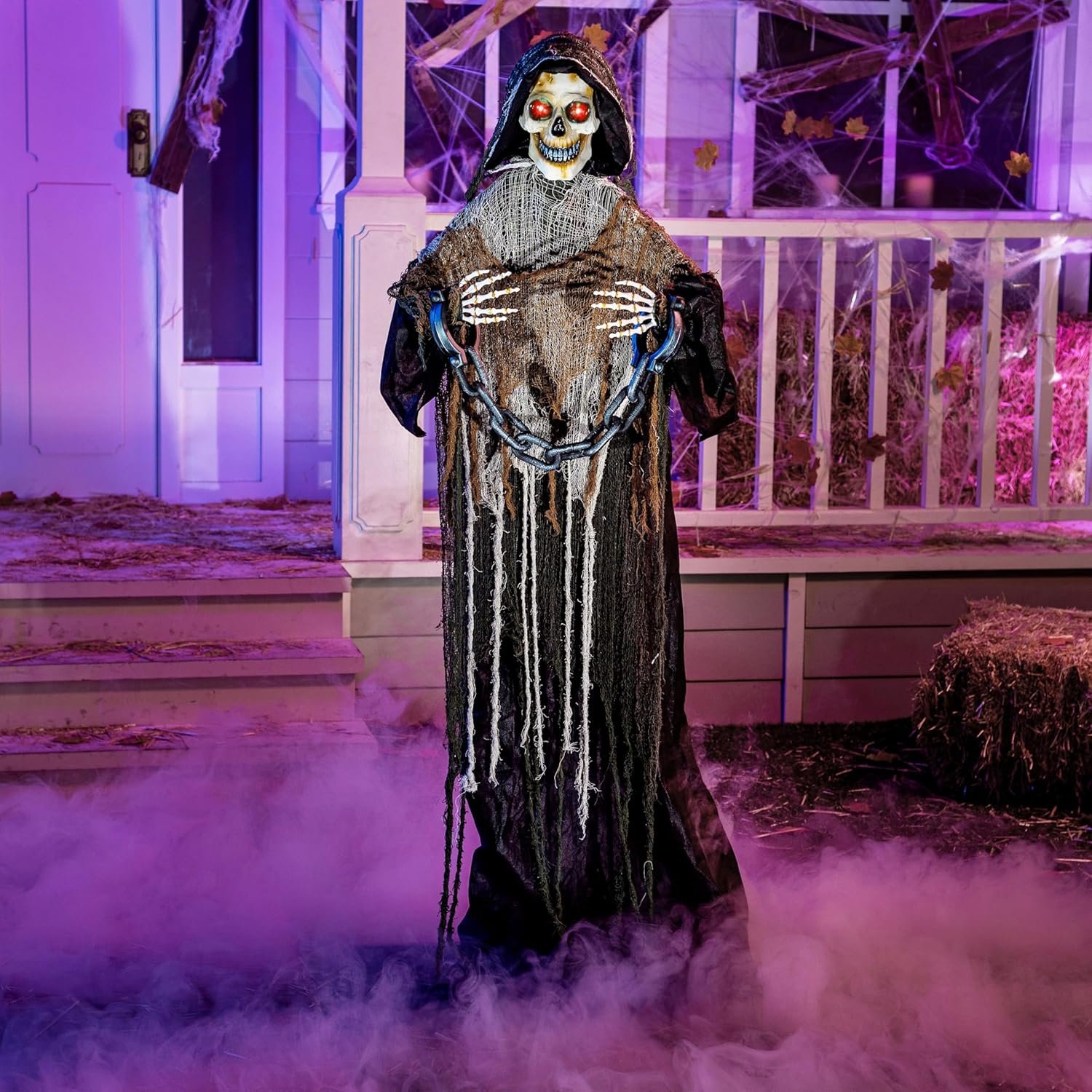 JOYIN 67" Halloween Decorations Outdoor Life Size Animatronics Grim Reaper with Chain, Sound-Actived Party Decor with Creepy Sound, Scary Haunted House Props for Garden Yard Lawn - Image 2